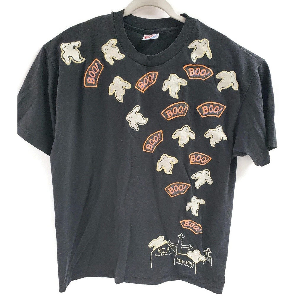 Vintage Halloween Ghosts Boo Shirt Mens Extra Large Black Hanes Made USA 90s Tee